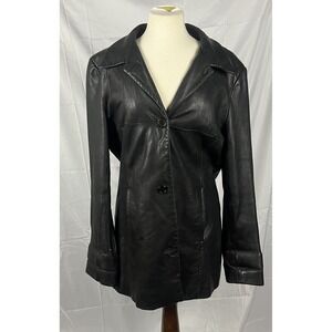 Lady Hathaway Womens Leather Jacket Large Black Button Coat REPAIR/Damaged Blaze